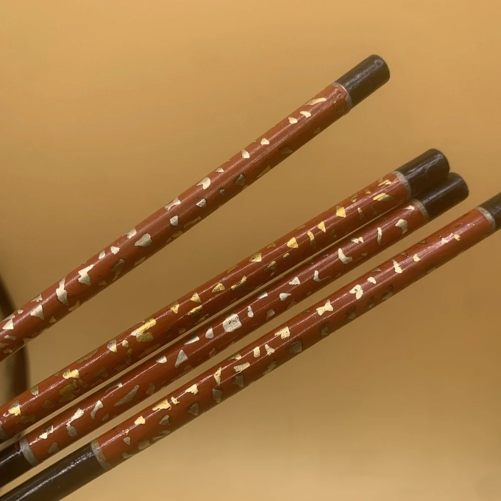 Vintage Black & Brown Lacquer Chopsticks with Speckle Gold Design  ~  2 Sets
